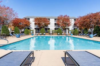 Indigo apartments pool with lounge chairs